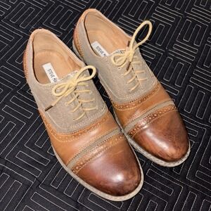 Steve Madden Camrin Brown Leather Canvas Lace Up Oxfords 9‎ Men's Dress Shoes